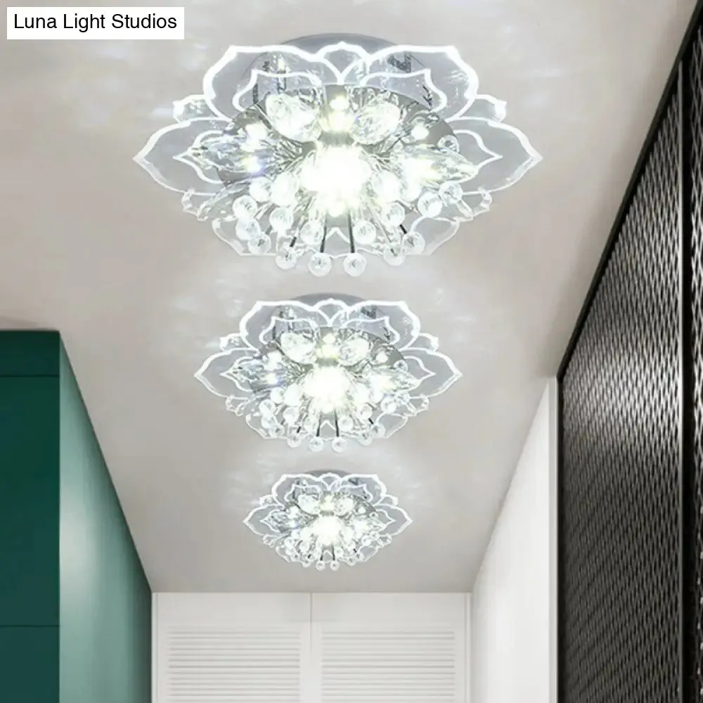 Contemporary Blossom Crystal Flush Ceiling Light - Clear LED Flush Mount Fixture