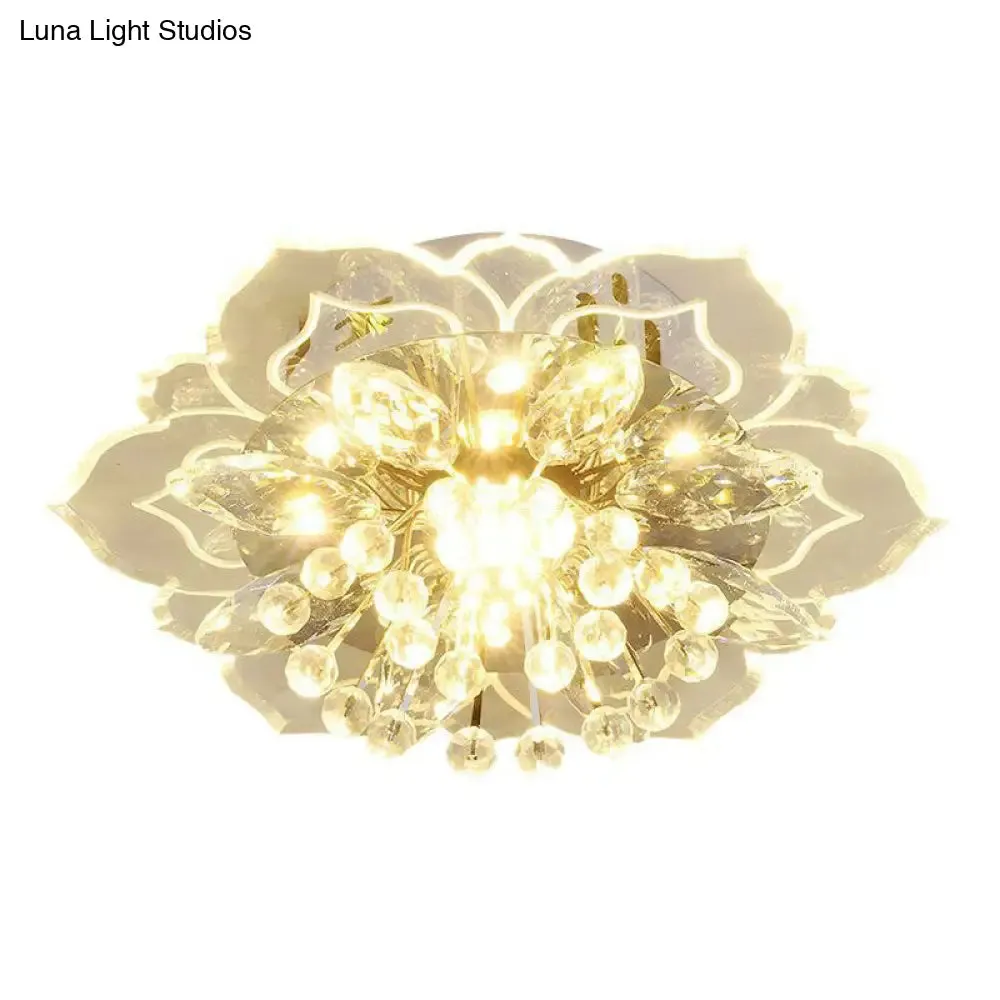 Contemporary Blossom Crystal Flush Ceiling Light - Clear LED Flush Mount Fixture