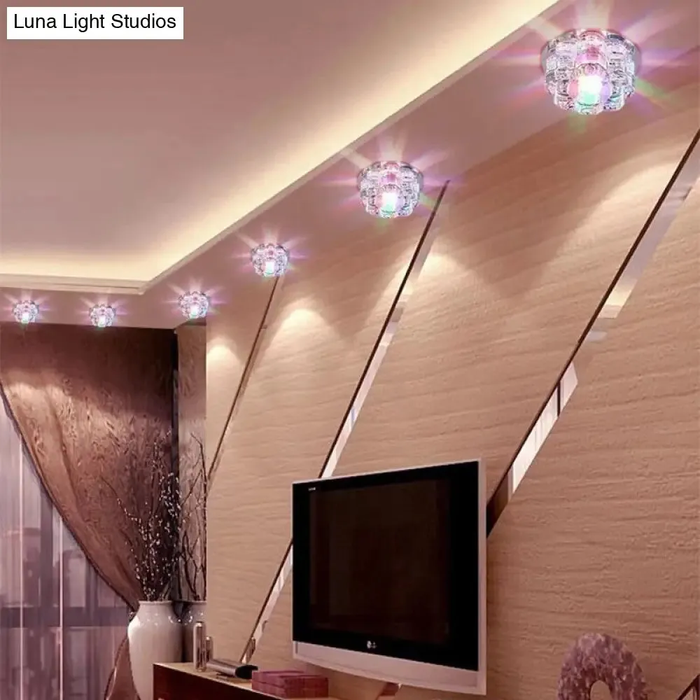 Contemporary Blossom Crystal Flush Ceiling Light - Clear LED Flush Mount Fixture