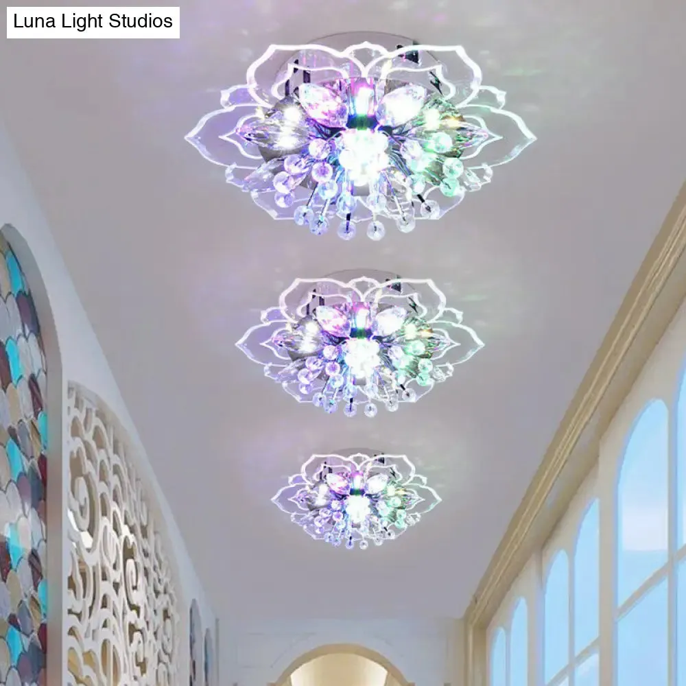 Contemporary Blossom Crystal Flush Ceiling Light - Clear LED Flush Mount Fixture