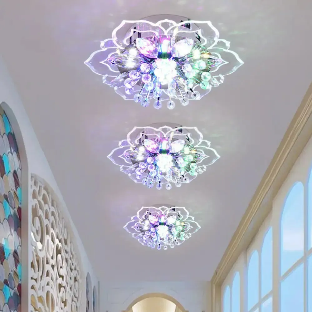 Contemporary Blossom Crystal Flush Ceiling Light - Clear LED Flush Mount Fixture