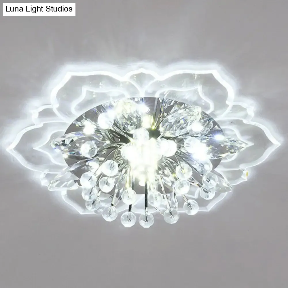 Contemporary Blossom Crystal Flush Ceiling Light - Clear LED Flush Mount Fixture