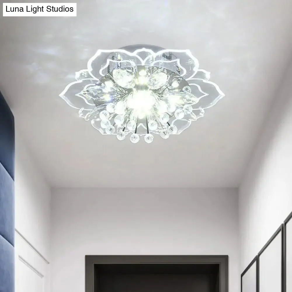 Contemporary Blossom Crystal Flush Ceiling Light - Clear LED Flush Mount Fixture