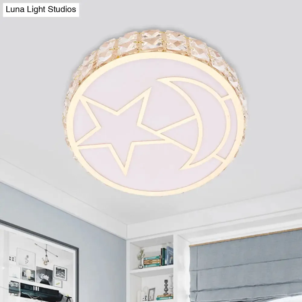 Contemporary Circle Crystal LED Flush Mount Ceiling Light for Dining Room in White