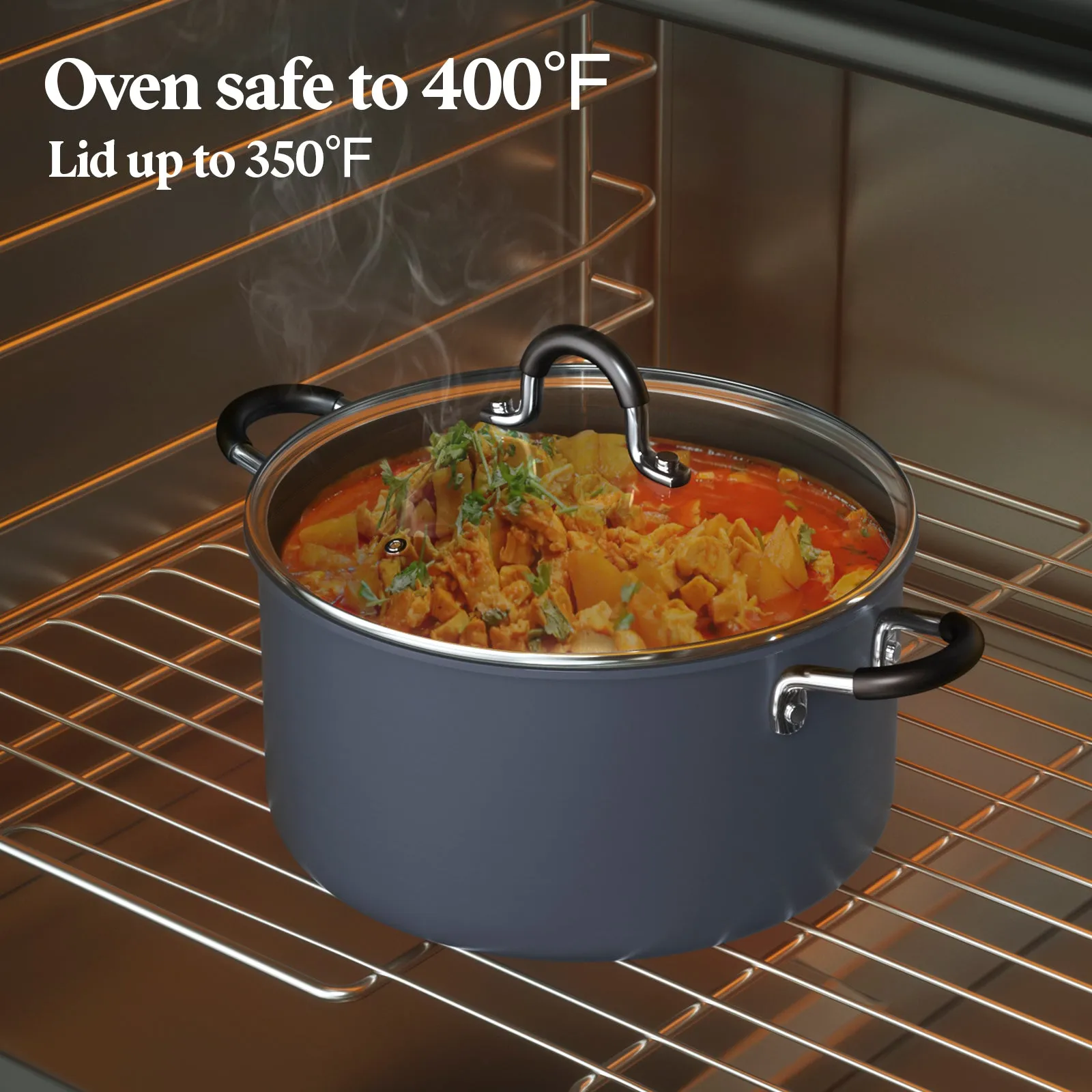 Cook N Home Casserole Dutch Oven Stockpot With Lid Professional Hard Anodized Nonstick 6-Quart , Oven Safe - with Stay-Cool Handles, black