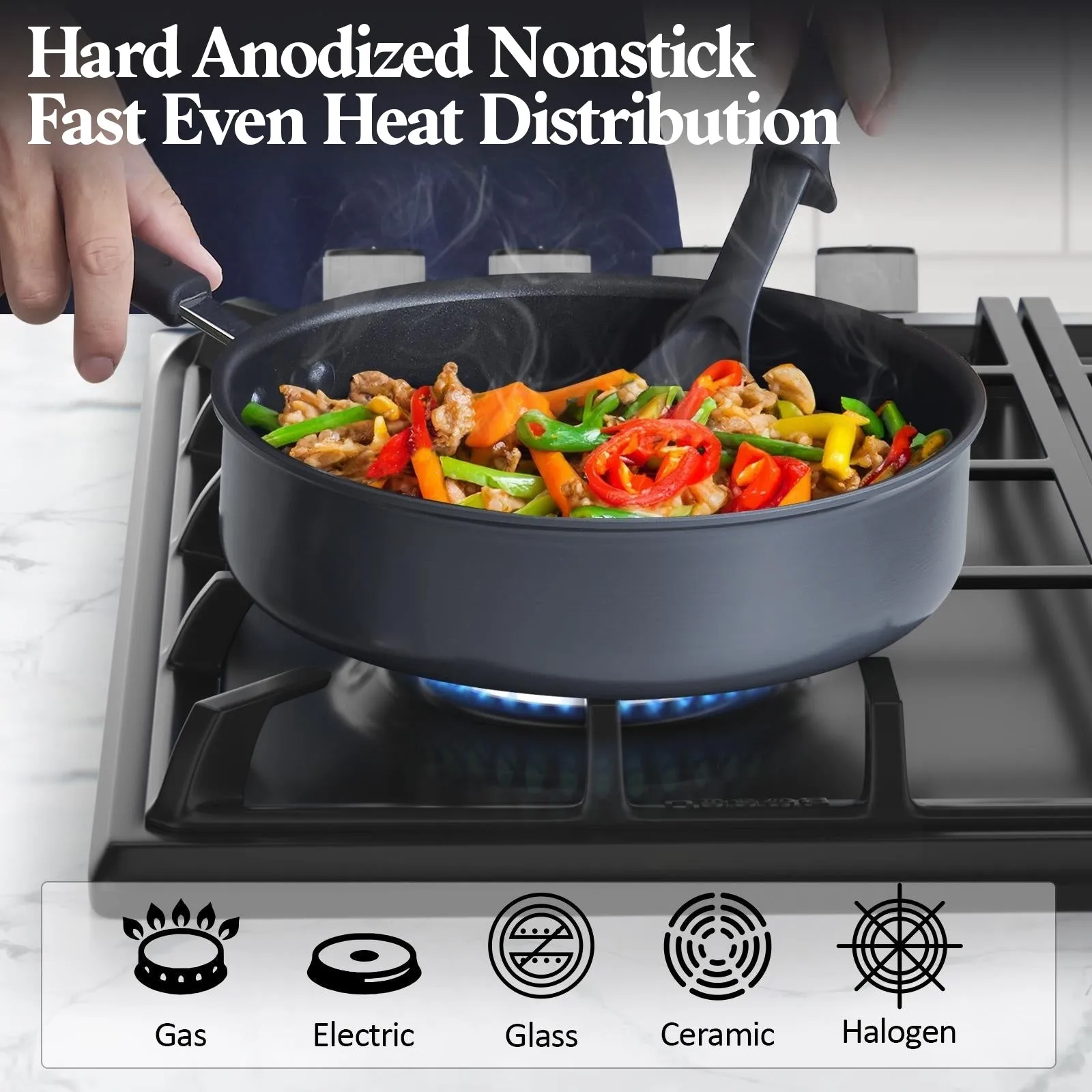 Cook N Home Casserole Dutch Oven Stockpot With Lid Professional Hard Anodized Nonstick 6-Quart , Oven Safe - with Stay-Cool Handles, black