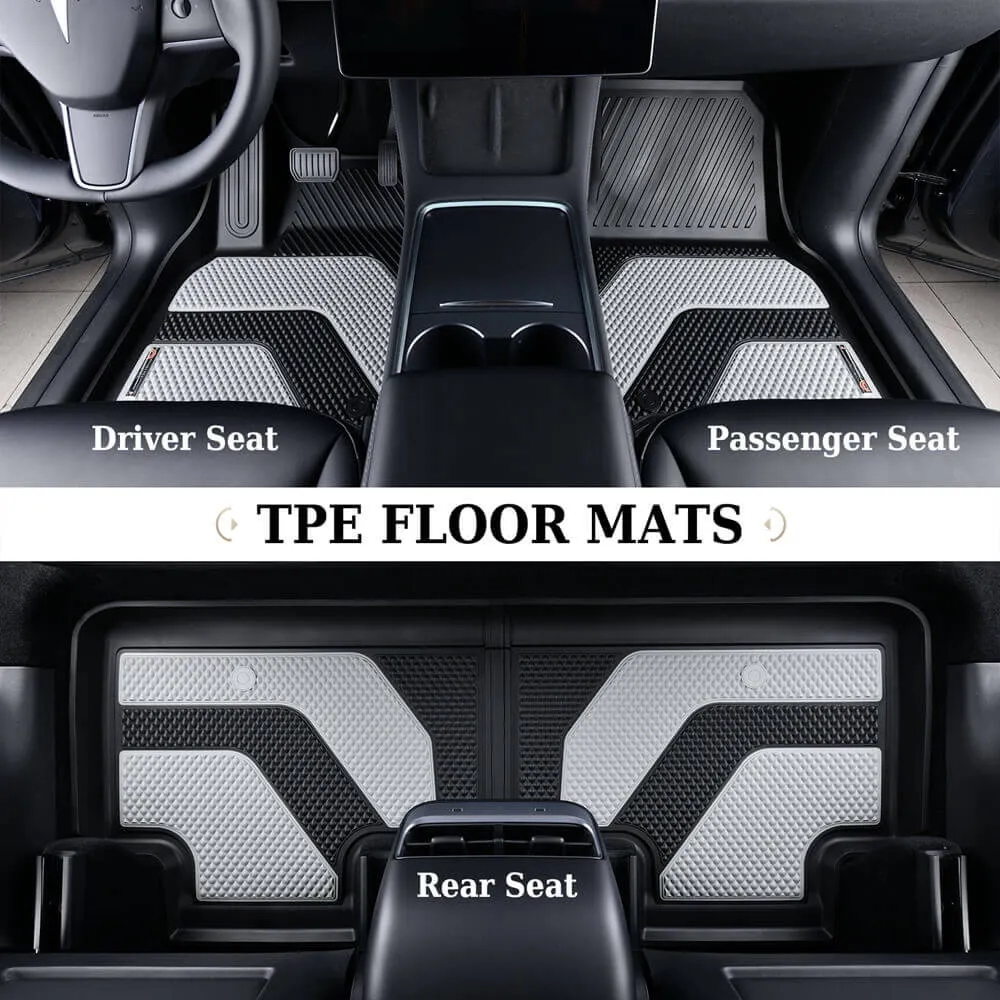 Coverado Custom 2021-2024 Tesla Model Y Car Floor Mats Full Set Fit Front Rear Trunk Cargo Liners Auto Tesla Interior Liners