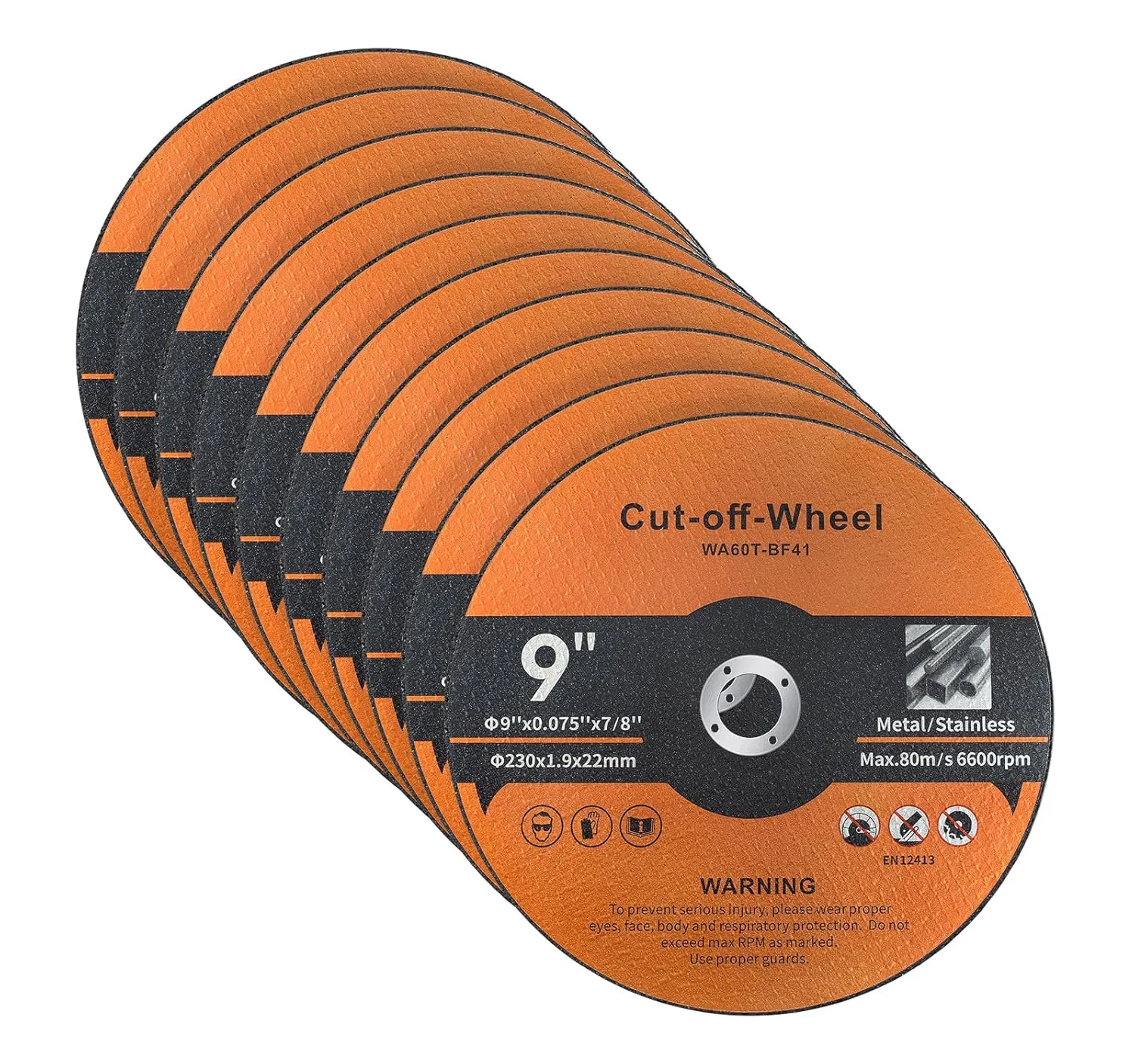 Cut Off Wheels - 9 Inch Cutting Wheel 9” x .075” x 7/8”Metal and Stainless Steel, 10ct.