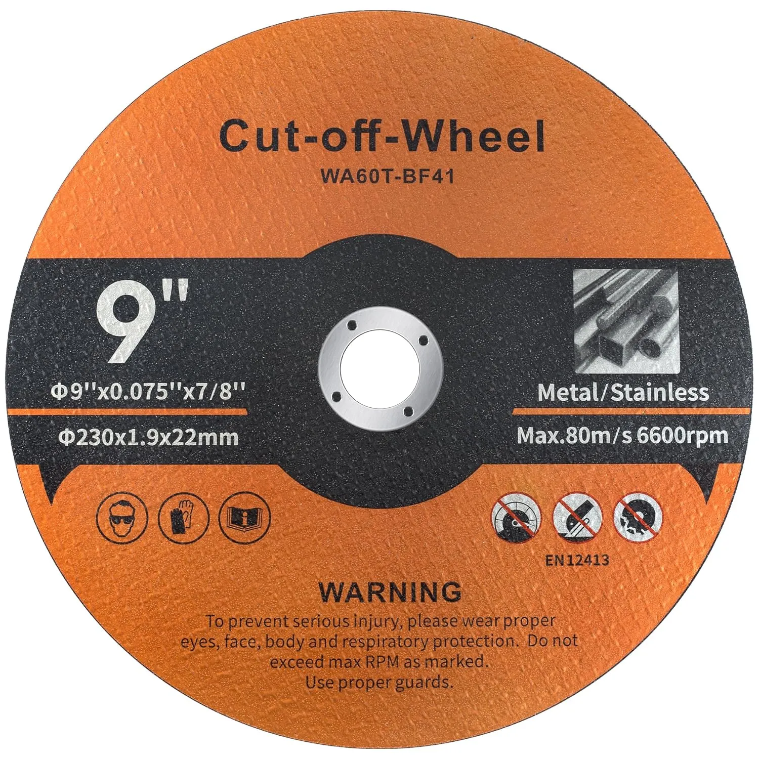 Cut Off Wheels - 9 Inch Cutting Wheel 9” x .075” x 7/8”Metal and Stainless Steel, 10ct.