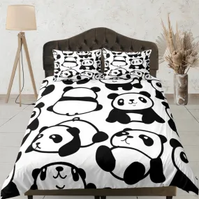 Cute Pandas Black & White Duvet Cover Set Colorful Bedspread, Kids Full Bedding Set with Pillowcase, King Queen Duvet Comforter Cover Twin