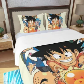 DBZ Kid Goku Master Roshi Bulma Krillin Chasing Dragon Ball Funny Three Piece Duvet Cover Set