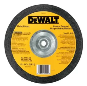 DeWalt® Type 27 Depressed Center Wheels, 9 X 1/4 X 5/8 -11, A24R Grit, Aluminum Oxide, DW4954