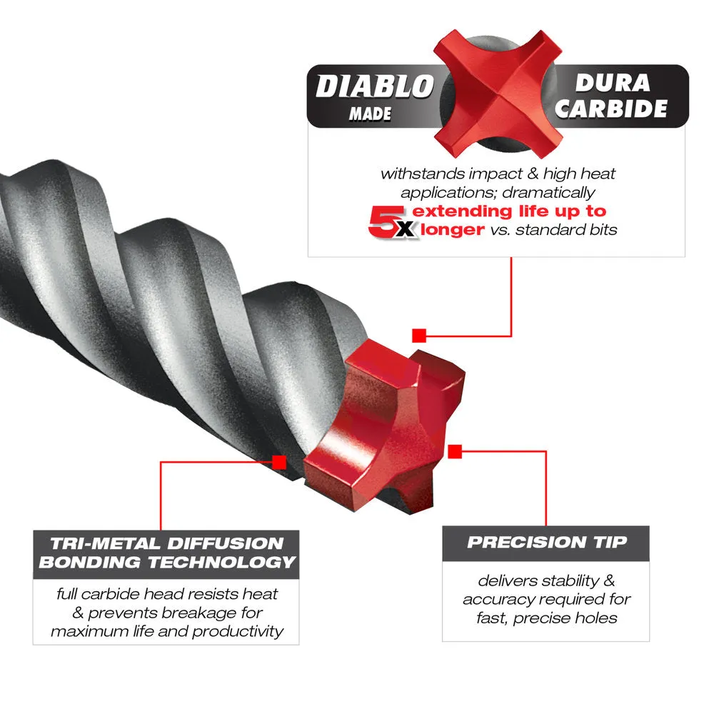 Diablo Tools DMAPL4070 1/4 in. x 4 in. x 6 in. Rebar Demon™ SDS-Plus 4-Cutter Full Carbide Head Hammer Bit