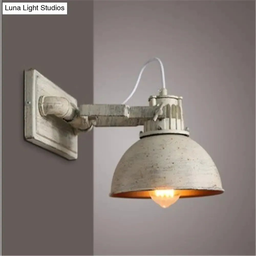 Dome Metal Wall Sconce - Antiqued 1-Head Adjustable Wall Light in White with Handle