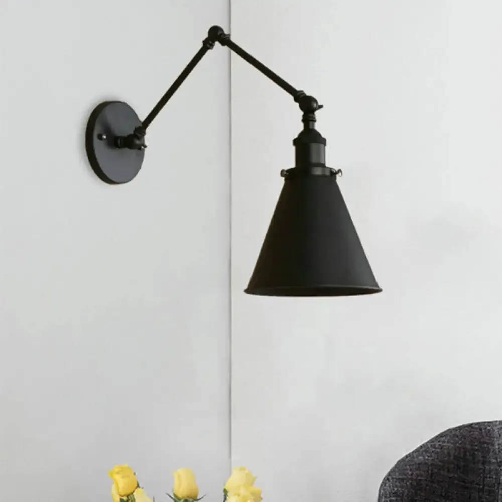 Farmhouse Cone Wall Sconce - Black/Rust Iron Lighting Fixture for Bedroom