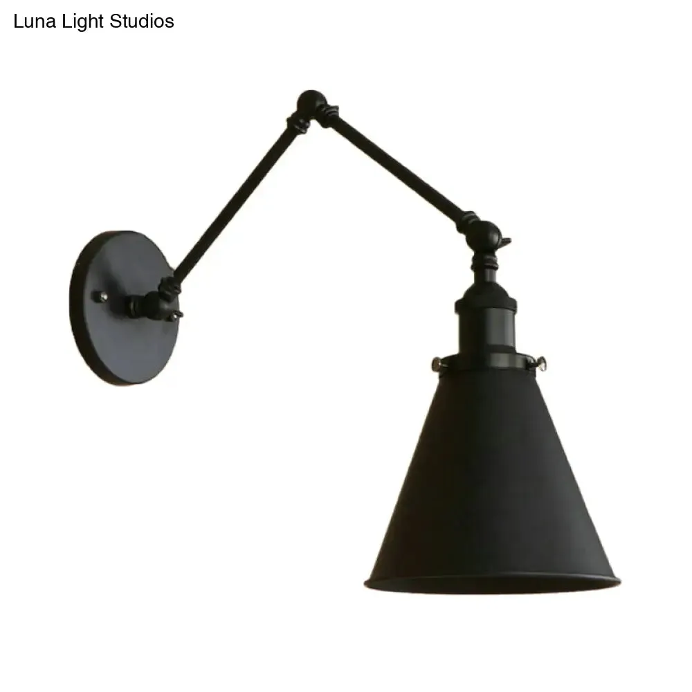 Farmhouse Cone Wall Sconce - Black/Rust Iron Lighting Fixture for Bedroom