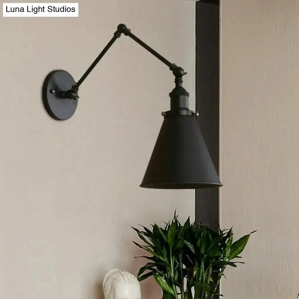 Farmhouse Cone Wall Sconce - Black/Rust Iron Lighting Fixture for Bedroom