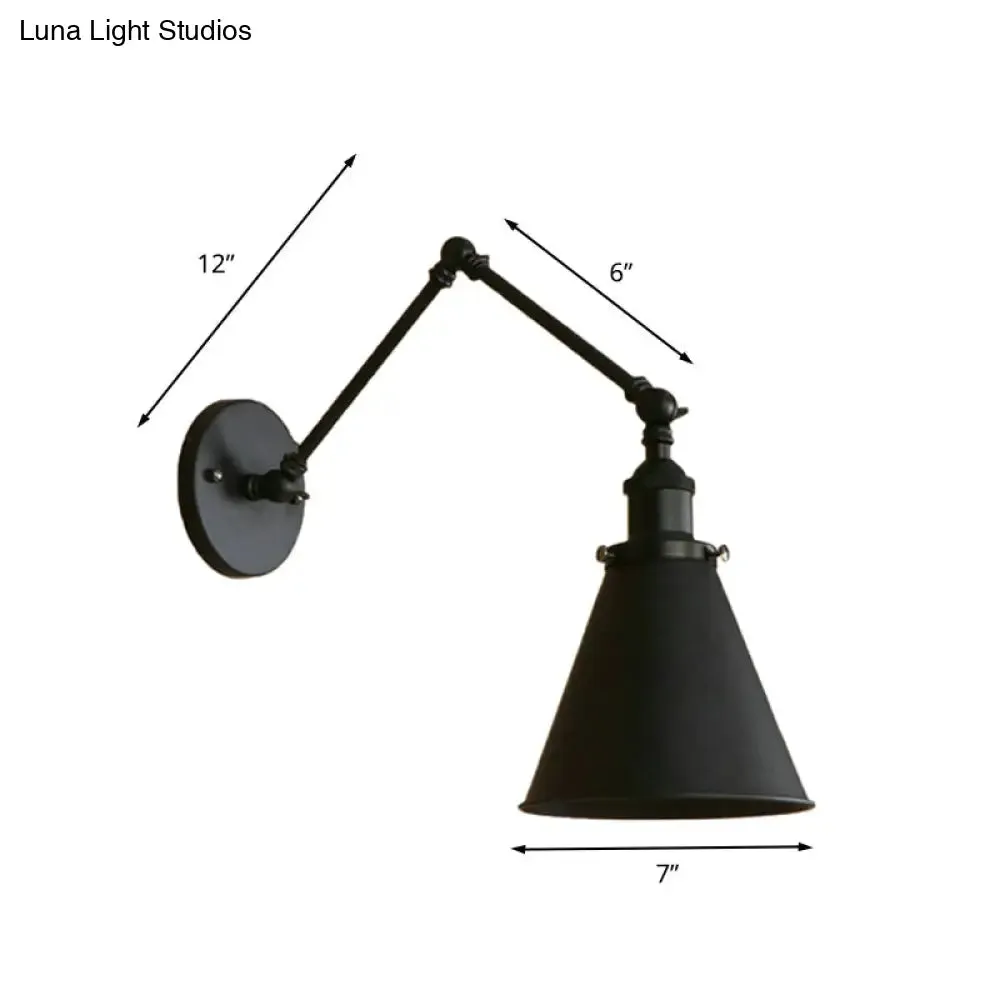 Farmhouse Cone Wall Sconce - Black/Rust Iron Lighting Fixture for Bedroom