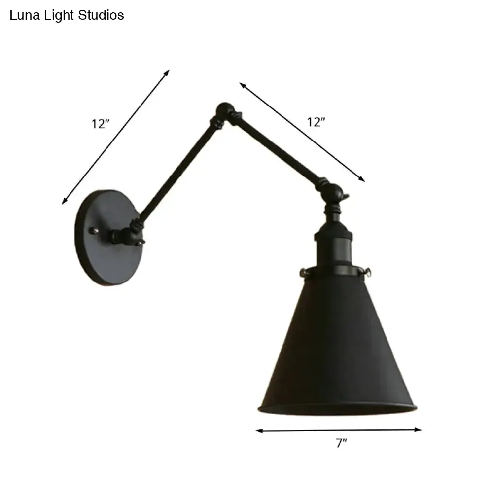 Farmhouse Cone Wall Sconce - Black/Rust Iron Lighting Fixture for Bedroom