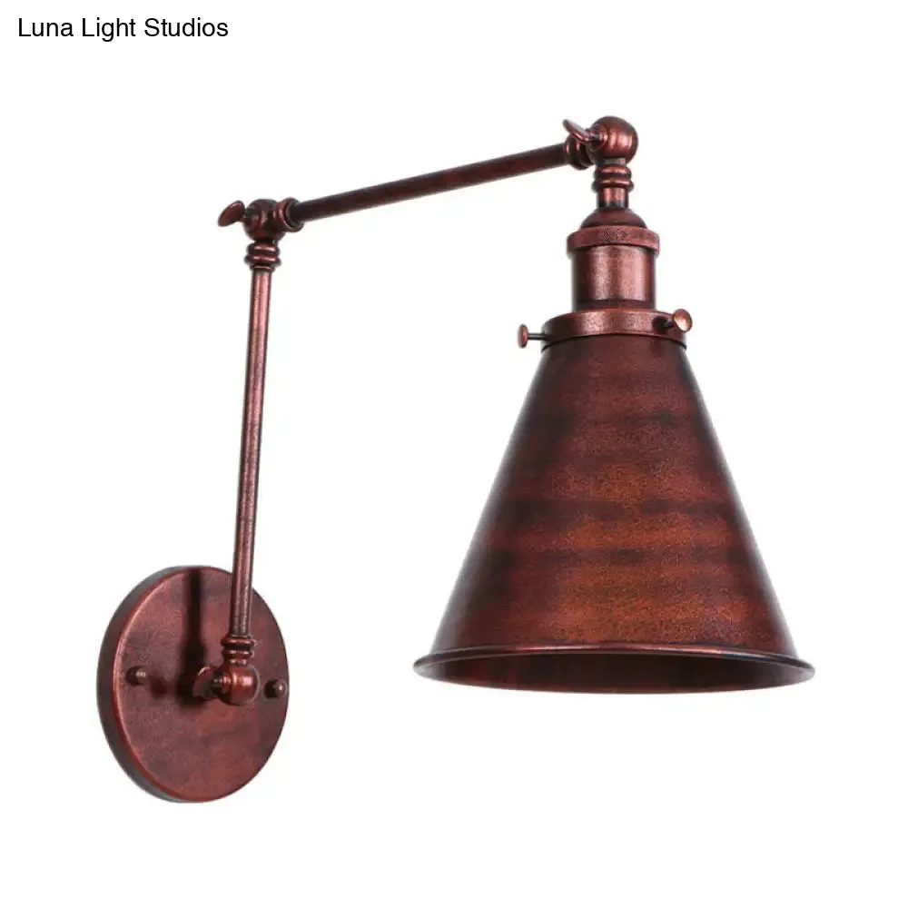 Farmhouse Cone Wall Sconce - Black/Rust Iron Lighting Fixture for Bedroom