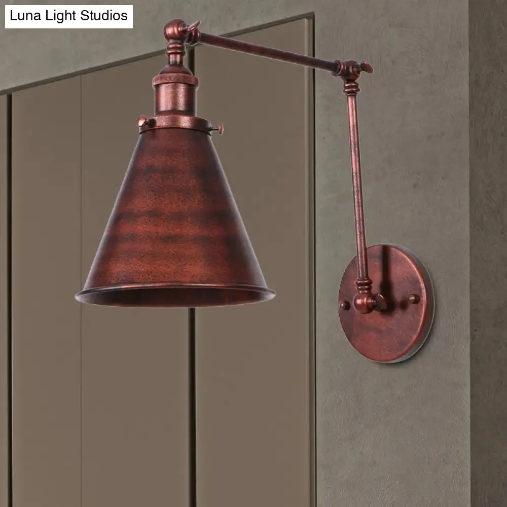 Farmhouse Cone Wall Sconce - Black/Rust Iron Lighting Fixture for Bedroom