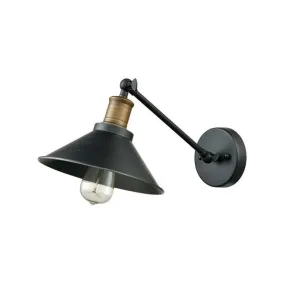 Farmhouse Metal Wall Light with Cone Shade - Black/Brass Mounted Bathroom Lamp, Pivot Joint - 1/2-Light