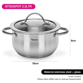 Fissman Stockpot Valery Series 18/10 Inox304 Stainless Steel With Clear Glass Lid 9x18cm/2.3LTR