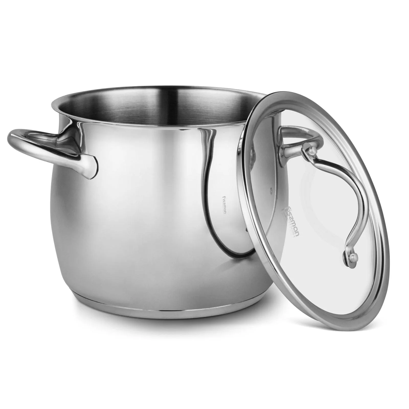 Fissman Stockpot With Glass Lid 18/10 (INOX304) Stainless Steel With Induction Bottom Silver 22x18.7cm/7.7Liters