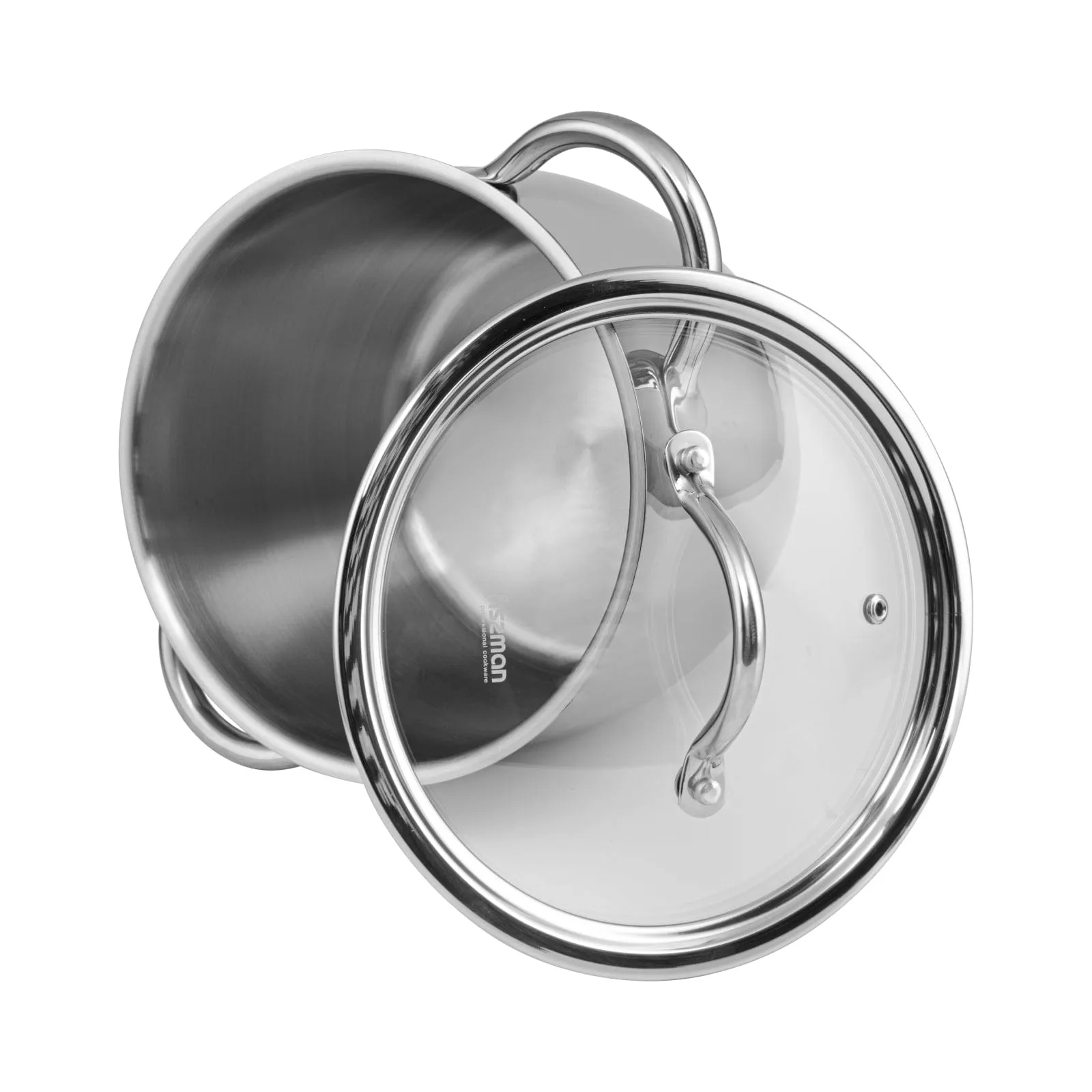 Fissman Stockpot With Glass Lid 18/10 (INOX304) Stainless Steel With Induction Bottom Silver 22x18.7cm/7.7Liters