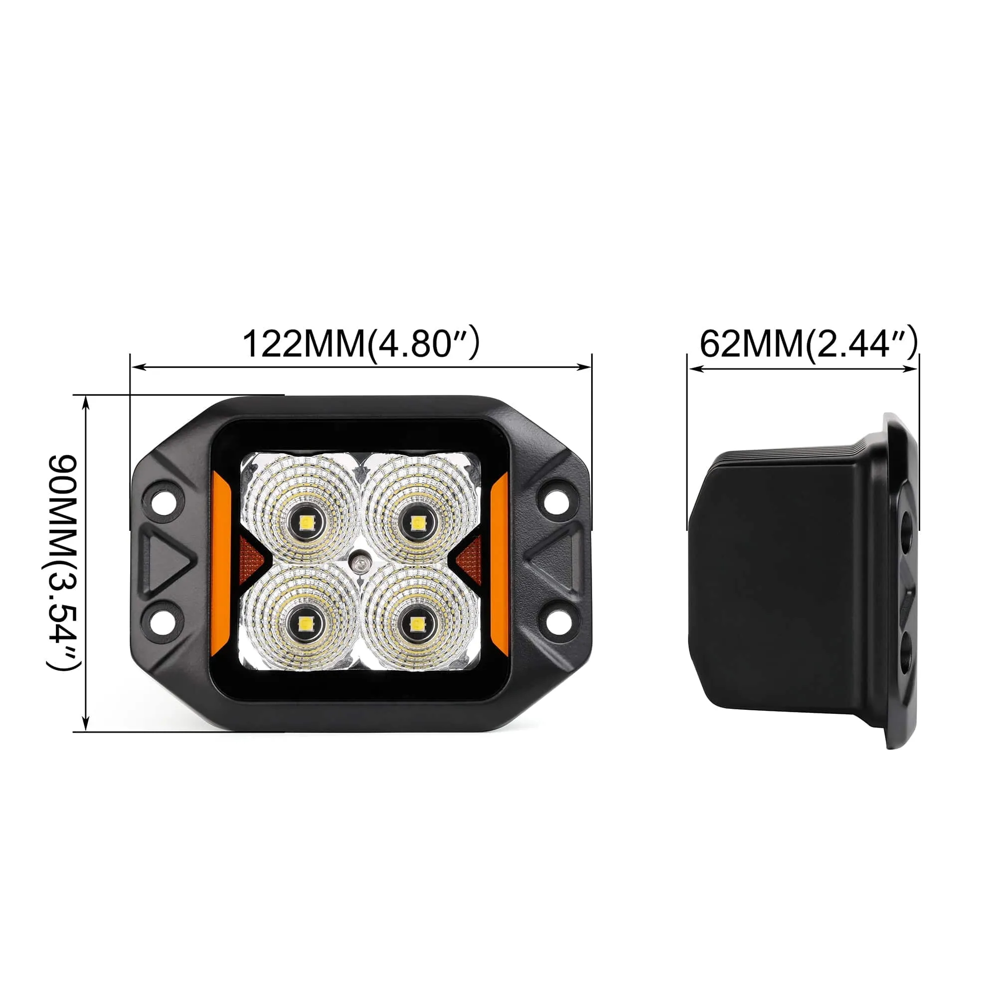 Flush Mount 20W Work Light | Flood | Rockarmor | Wiring Harness Included