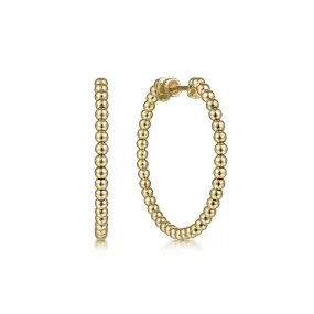 Gabriel & Co. 30mm Bujukan Classic Beaded Round Hoop Earrings in 14K Yellow Gold