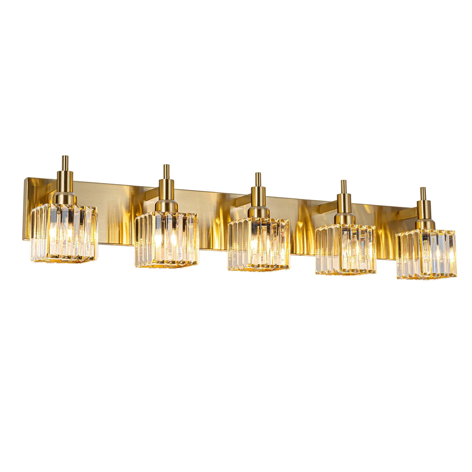 Glowlings 3/4/5-Light Modern Brass Square Crystal Bathroom Vanity Light fixture Over Mirror