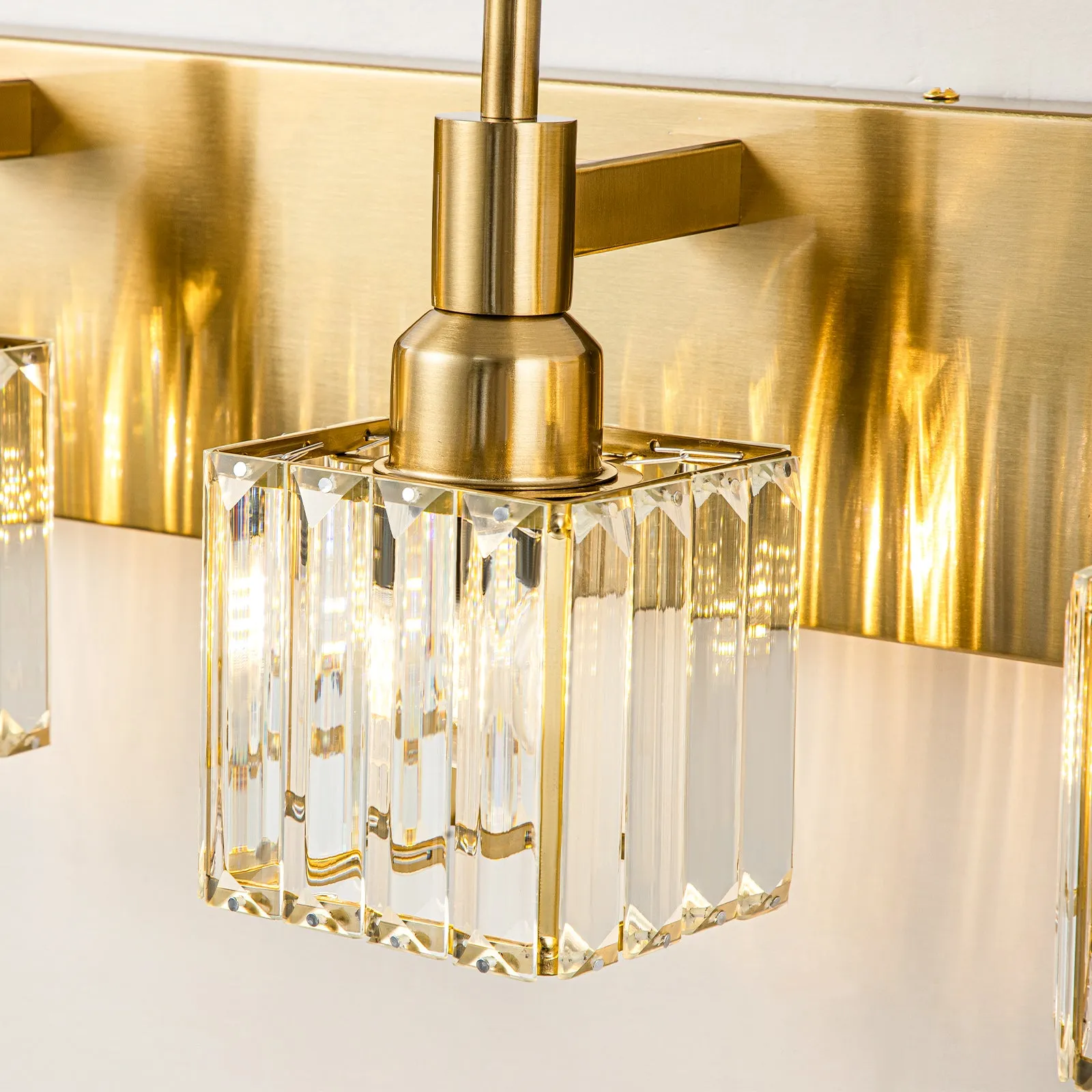 Glowlings 3/4/5-Light Modern Brass Square Crystal Bathroom Vanity Light fixture Over Mirror