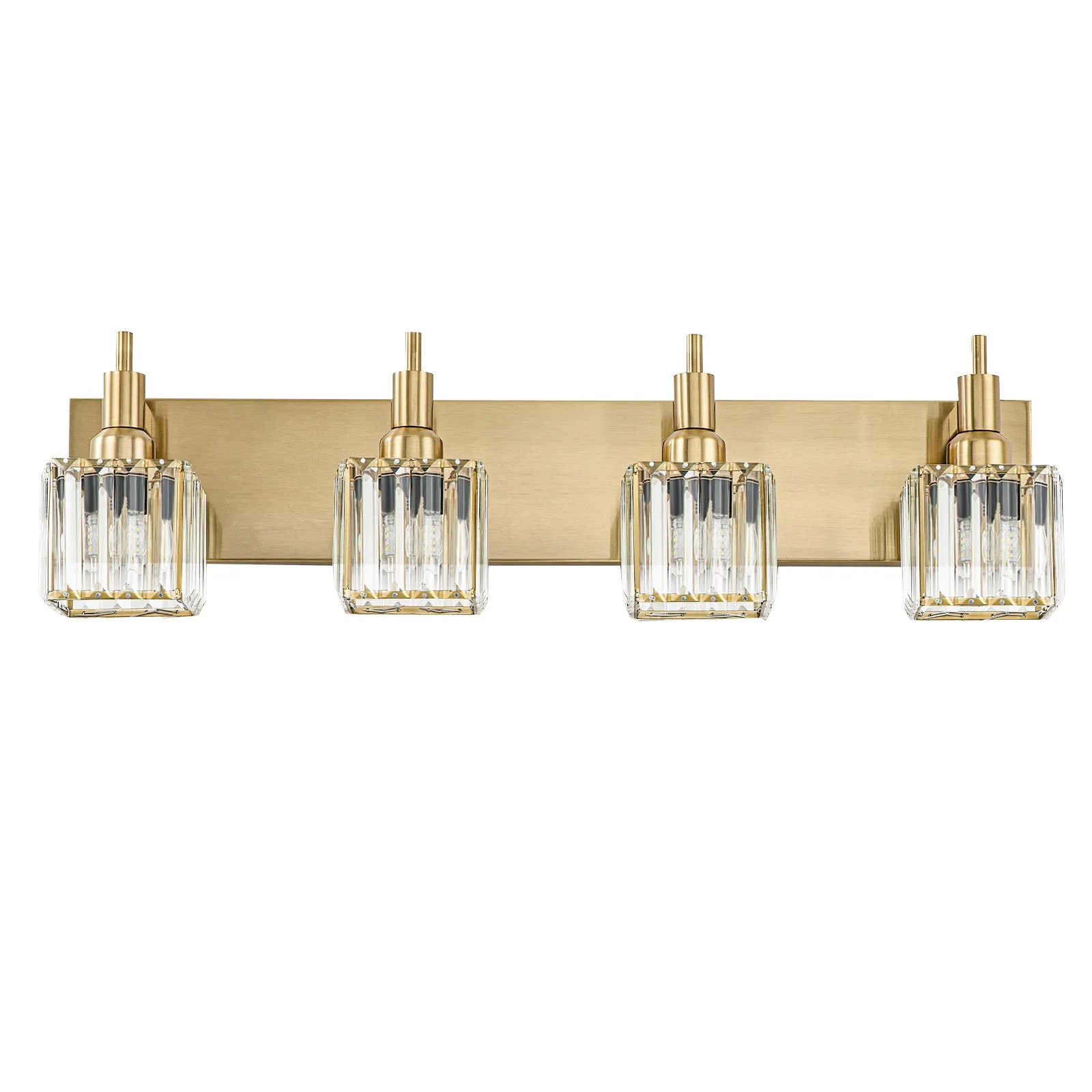 Glowlings 3/4/5-Light Modern Brass Square Crystal Bathroom Vanity Light fixture Over Mirror