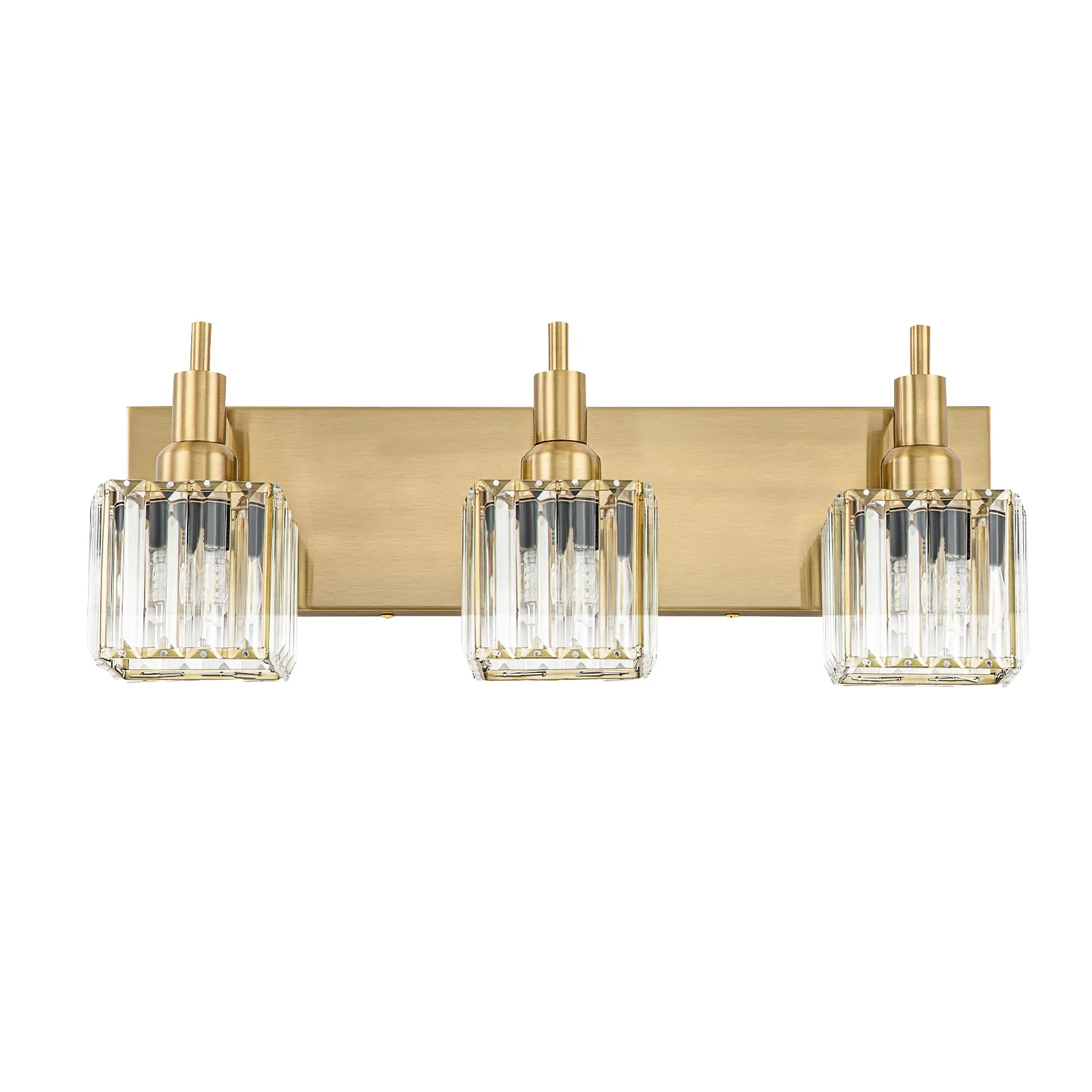 Glowlings 3/4/5-Light Modern Brass Square Crystal Bathroom Vanity Light fixture Over Mirror