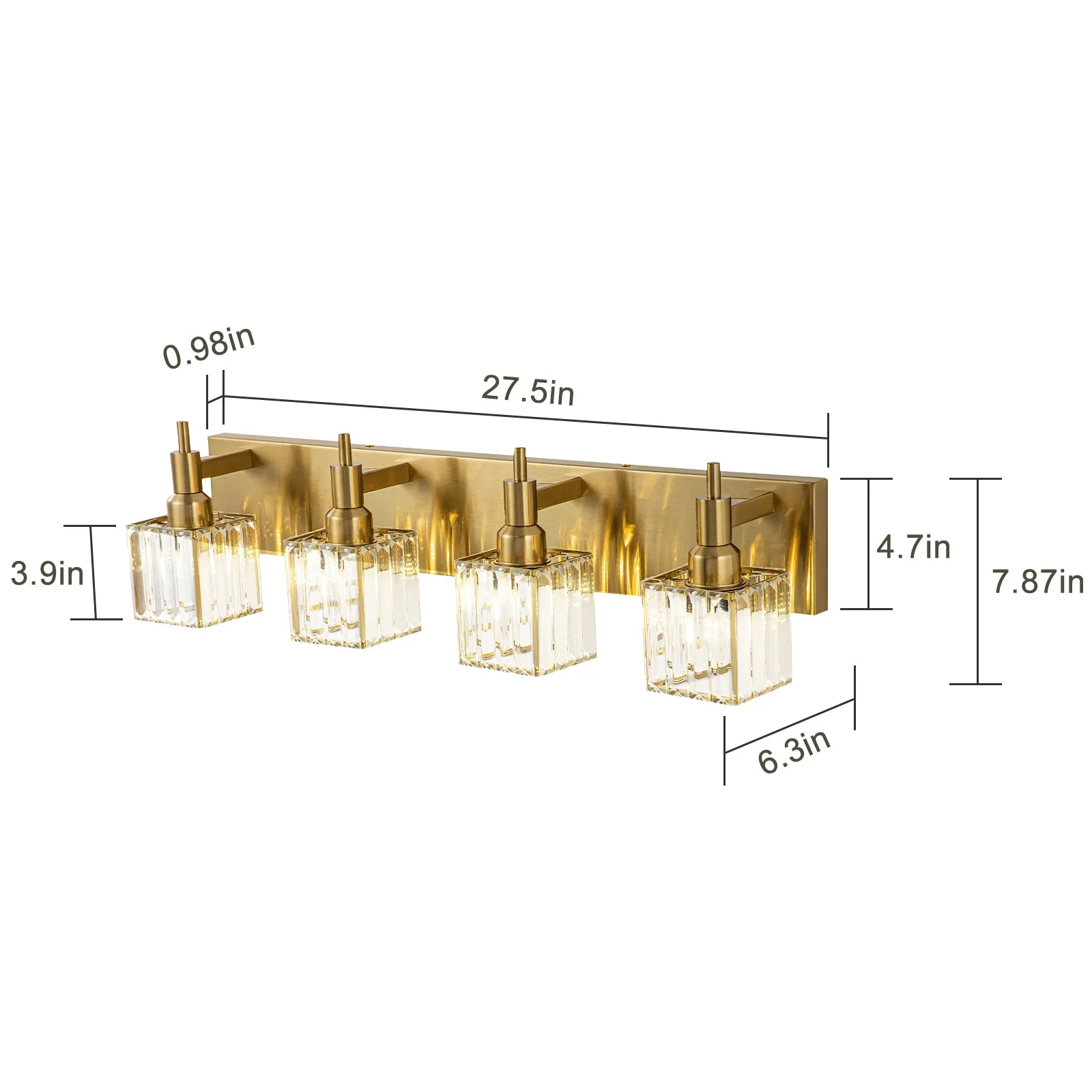 Glowlings 3/4/5-Light Modern Brass Square Crystal Bathroom Vanity Light fixture Over Mirror