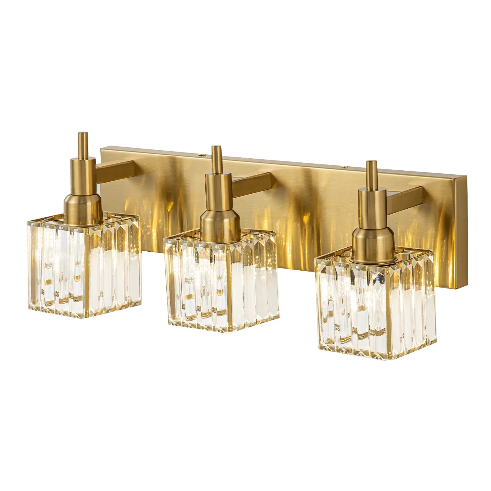 Glowlings 3/4/5-Light Modern Brass Square Crystal Bathroom Vanity Light fixture Over Mirror