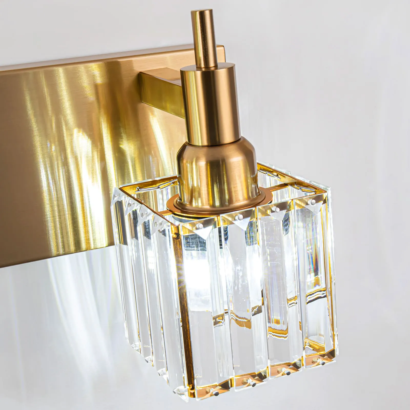 Glowlings 3/4/5-Light Modern Brass Square Crystal Bathroom Vanity Light fixture Over Mirror