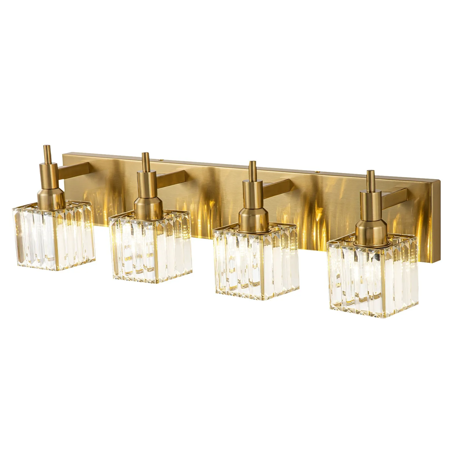 Glowlings 3/4/5-Light Modern Brass Square Crystal Bathroom Vanity Light fixture Over Mirror