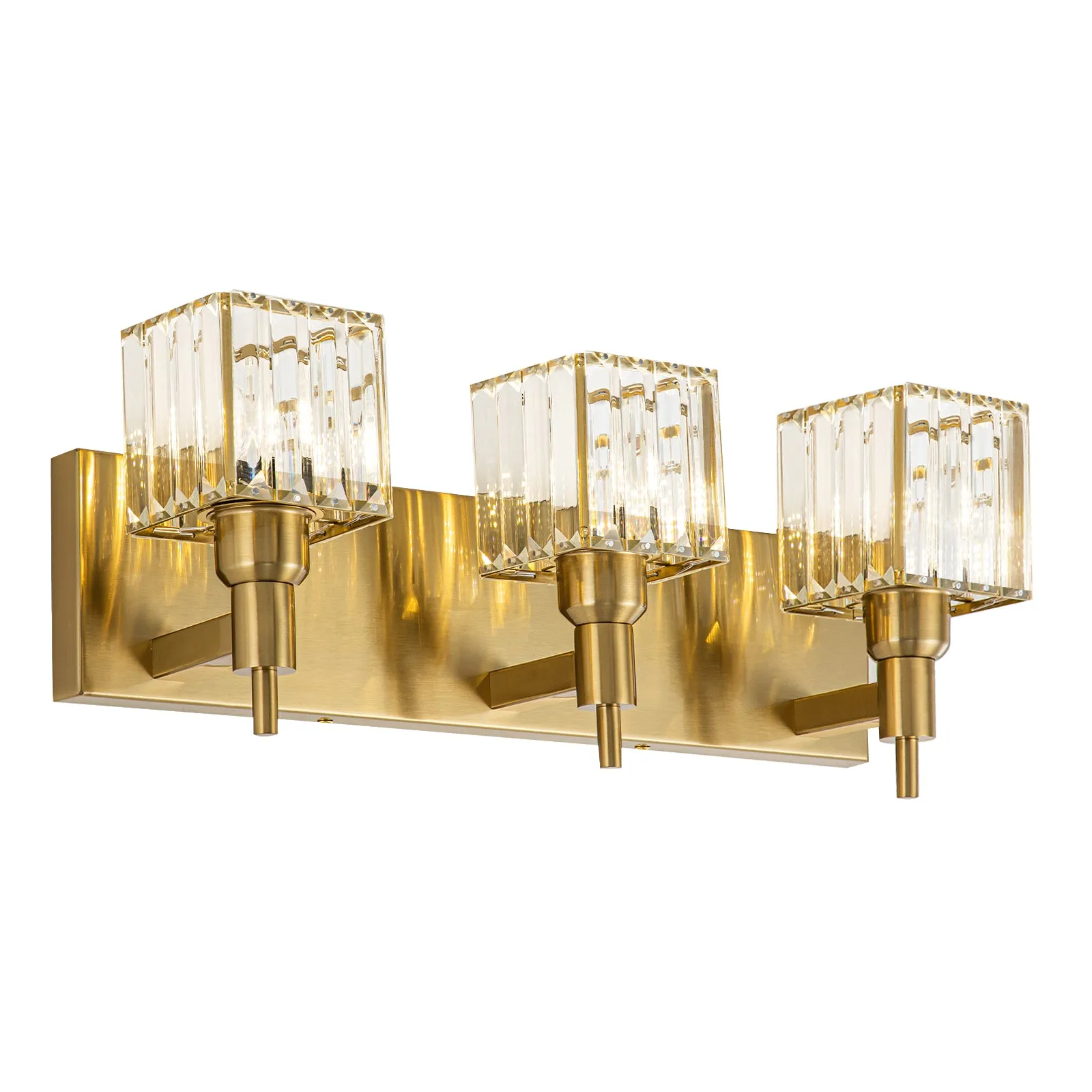 Glowlings 3/4/5-Light Modern Brass Square Crystal Bathroom Vanity Light fixture Over Mirror