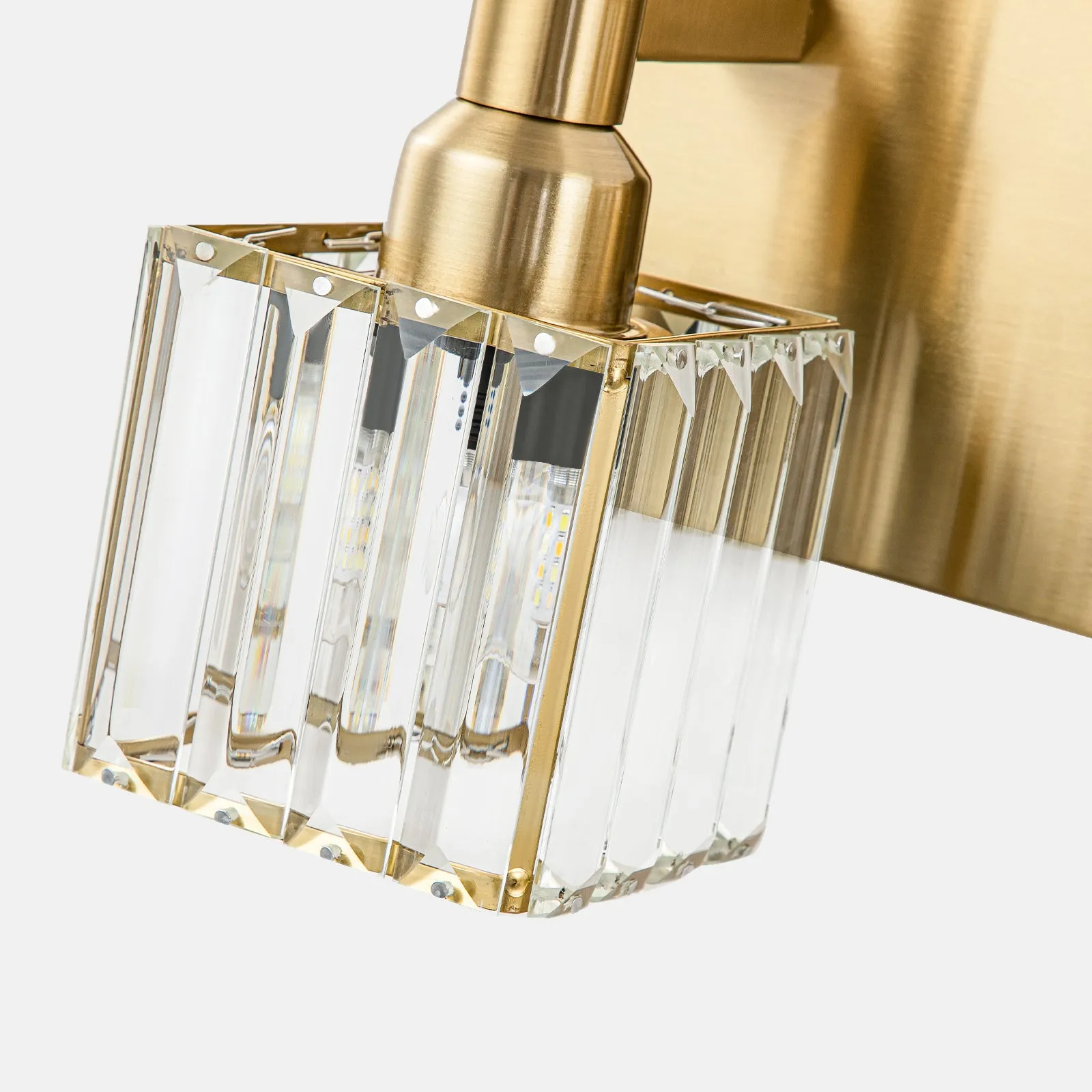 Glowlings 3/4/5-Light Modern Brass Square Crystal Bathroom Vanity Light fixture Over Mirror