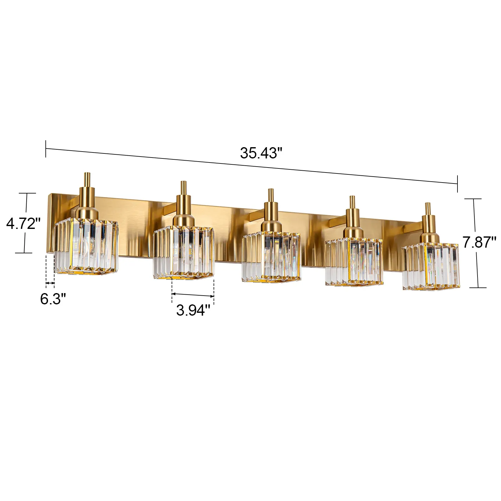 Glowlings 3/4/5-Light Modern Brass Square Crystal Bathroom Vanity Light fixture Over Mirror