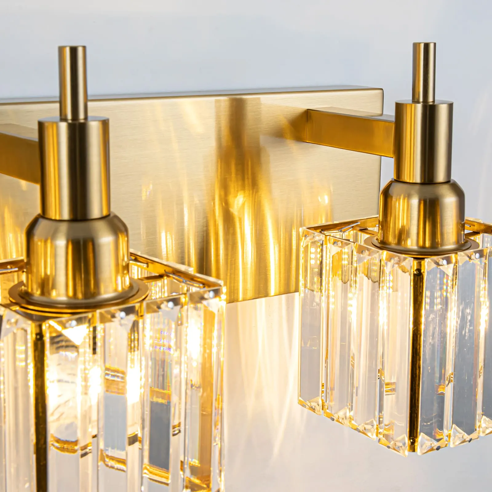 Glowlings 3/4/5-Light Modern Brass Square Crystal Bathroom Vanity Light fixture Over Mirror