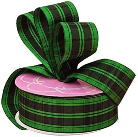 Green Plaid Wired Edge Ribbon - 1 1/2" x 25 Yards