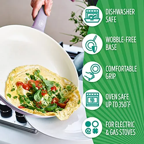 GreenLife Soft Grip Healthy Ceramic Nonstick, 16 Piece Cookware Pots and Pans Set, PFAS-Free, Dishwasher Safe, Lavender