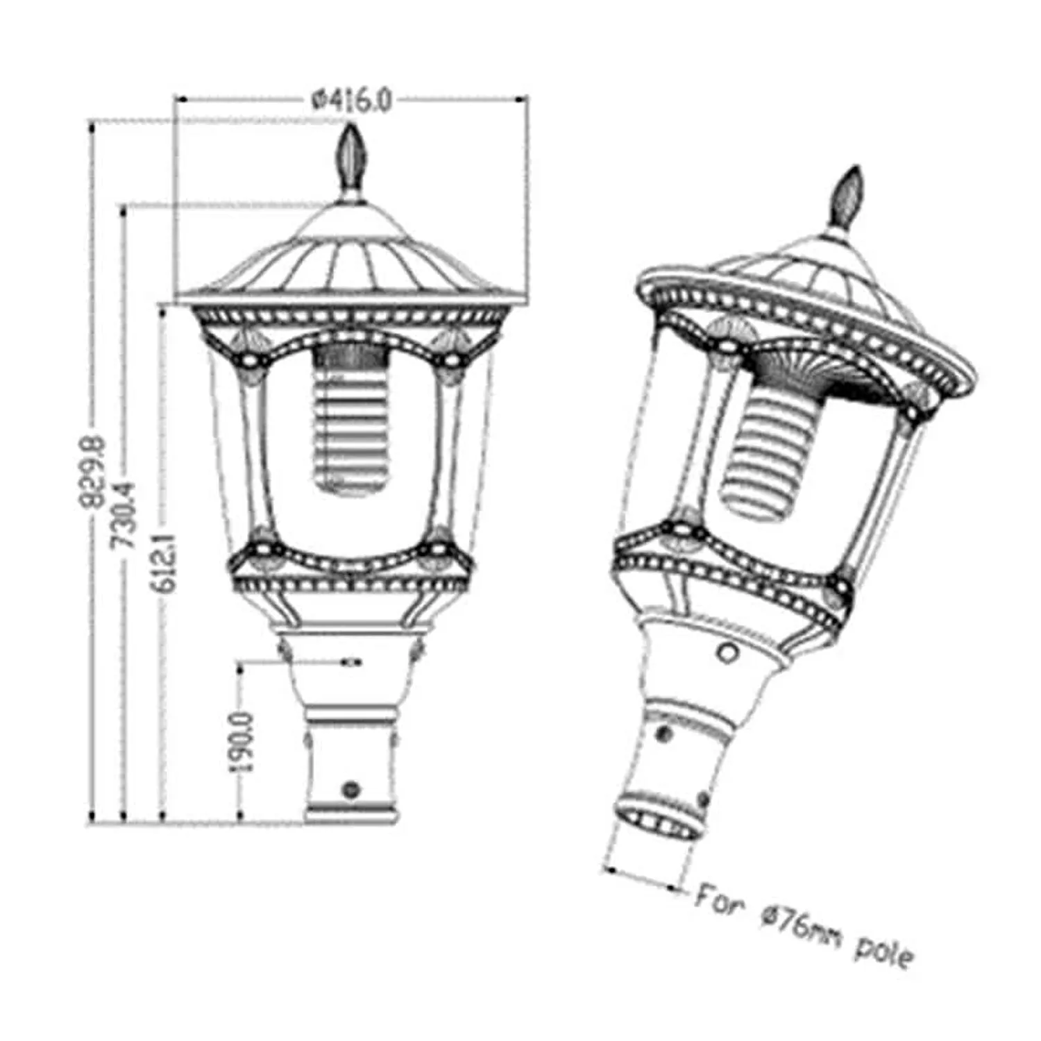 Heritage Solar Landscape Post Top Light with PIR Sensor Black