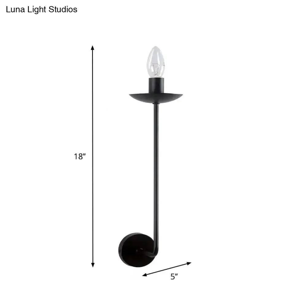 Industrial Style Black Finish Wall Sconce Light – Candle Design, Metal Mount, 1 Bulb