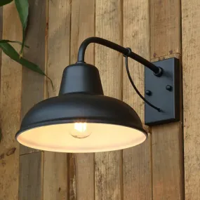 Industrial-style Outdoor Wall Lamp: 1-Light Dome Sconce Fixture in Black/Matte Black Metal