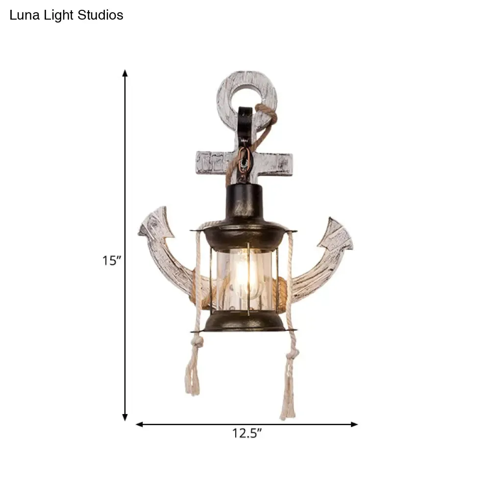 Industrial Style Wall Mount Oil Lamp with Clear Glass Shade and Black Metal Frame