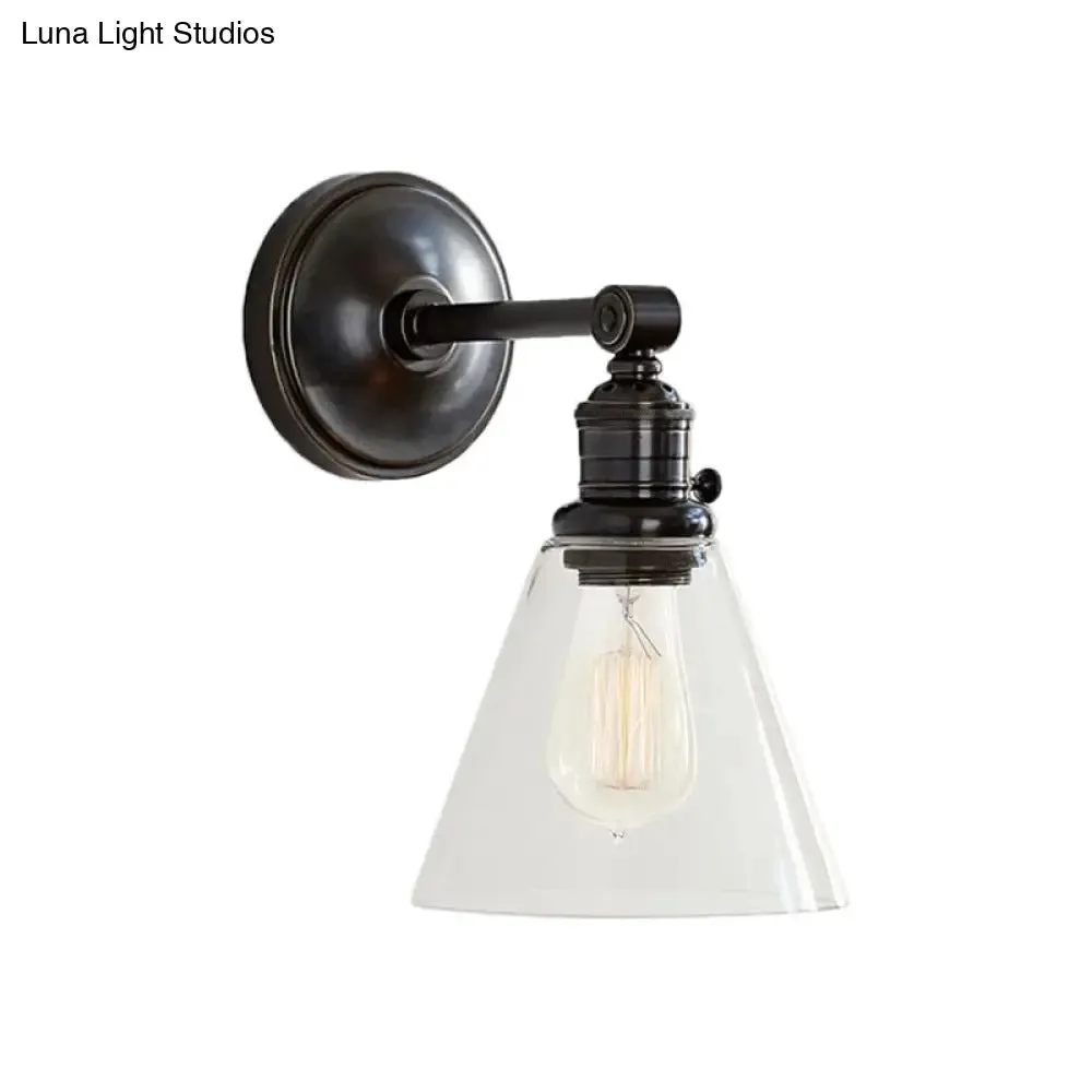 Industrial Wall Sconce with Clear Glass and Cone Shade